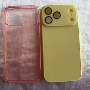 Yellow Camera Lens Cover Phone Case with Pink Clear Protective Shell iphone 17